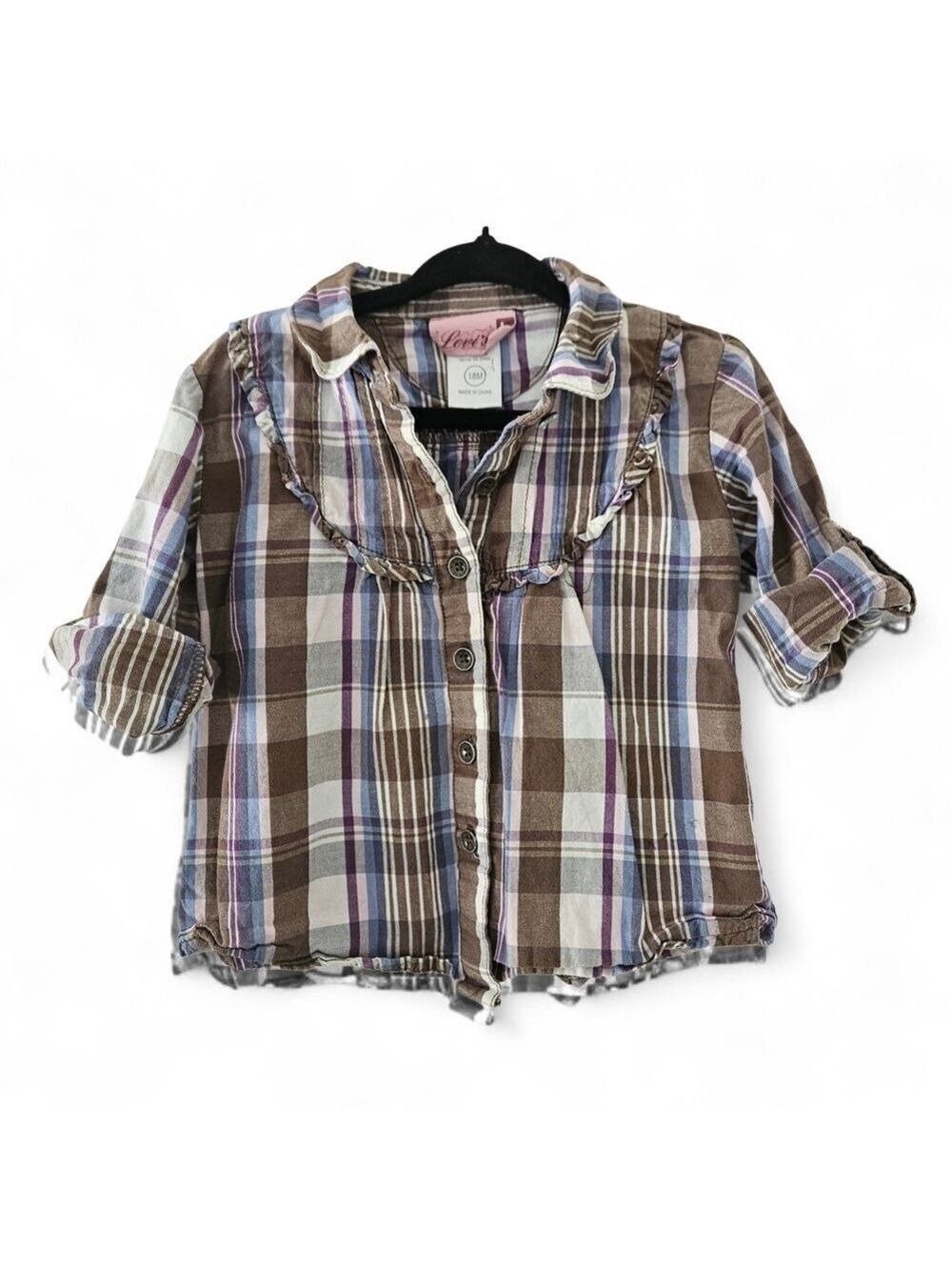 5/$25 Levi's Kids Plaid Button-Down Shirt Brown Blue Purple